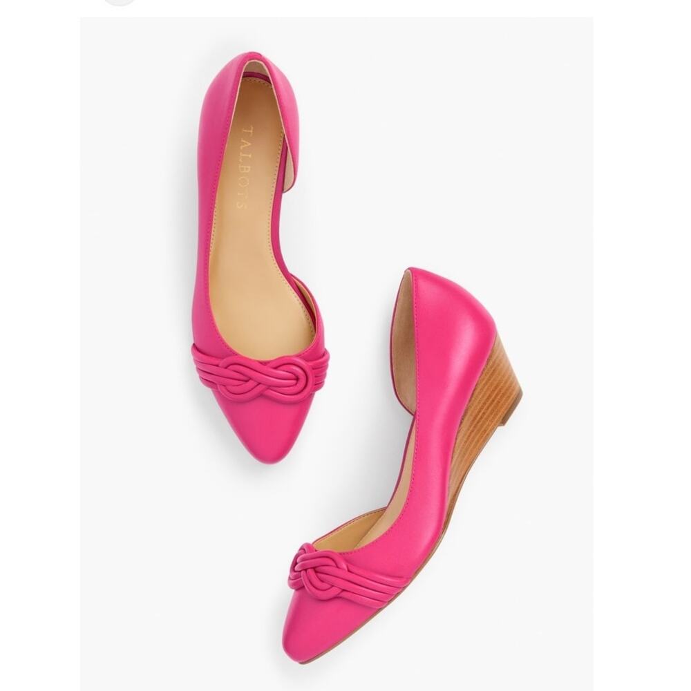 Talbots Pink Leather Wedge Heels Size 9 | Knot Detail | Preppy Classic